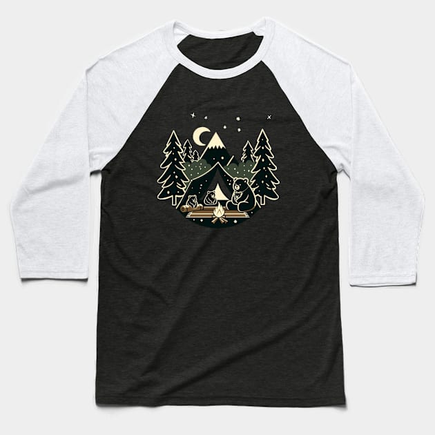 Bears on a cozy campsite Baseball T-Shirt by Creatures Behaving Oddly